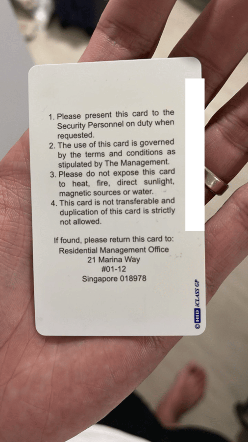 Marina One Residences Physical Control Access Card